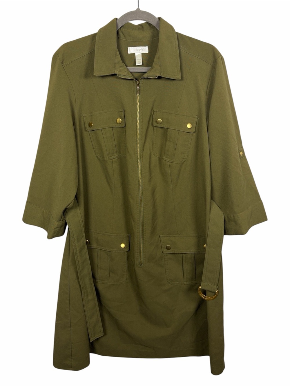 Dressbarn Olive Green Longline Utility Jacket Belted Size 18